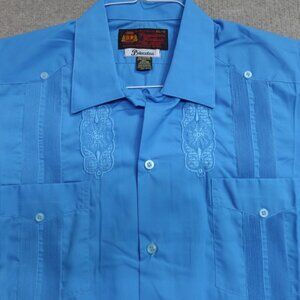 Vintage Guayabera Shirt XL Blue Cuban Wedding Princeton